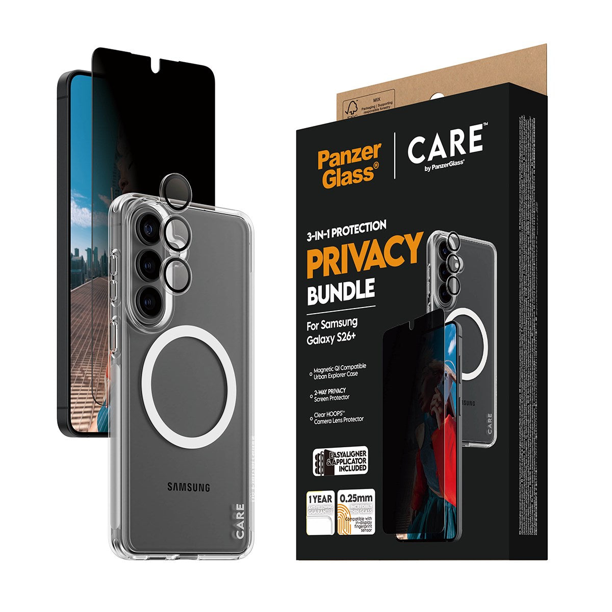 PanzerGlass® | CARE™ by PanzerGlass® Privacy 3-in-1 Pakke Samsung Galaxy S26+